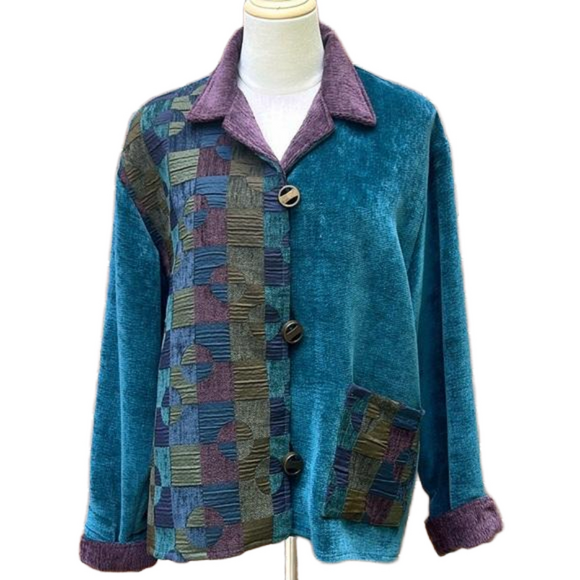 Vintage Jackets & Blazers - Vintage Villa Factory Patchwork Cotton Blend Jacket Made in Canada